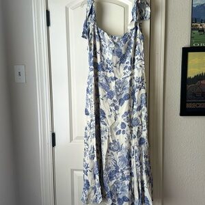 Reformation Blue and White Floral Tie-Strap Slip Dress